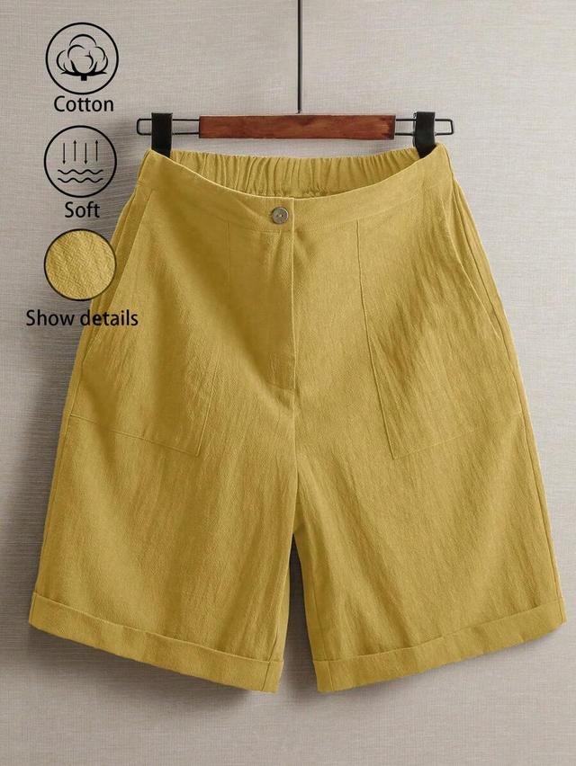 qadelle women's casual solid color loose button-up shorts