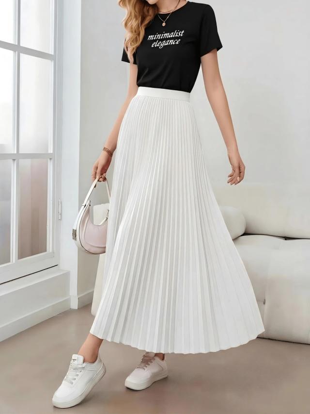 women's minimalist elegant versatile pleated skirt spring white