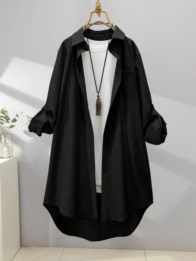 women's casual solid color front button long sleeve shirt