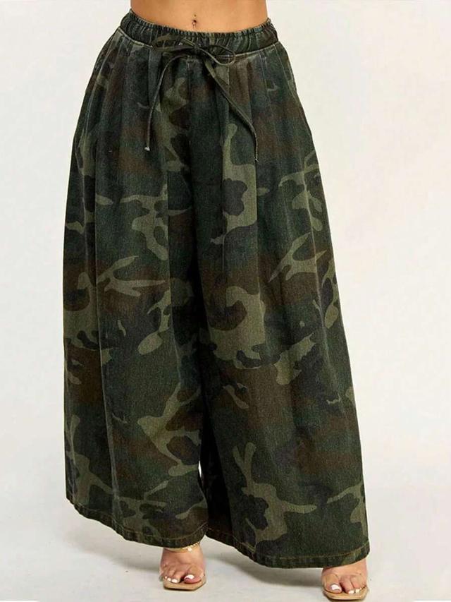 glouri women's camo wide leg drawstring pants
