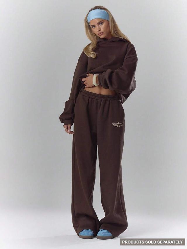brown graphic print wide leg casual sweatpants