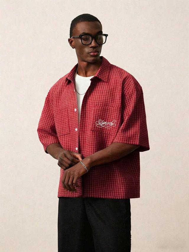 red plaid drop shoulder boxy casual shirt
