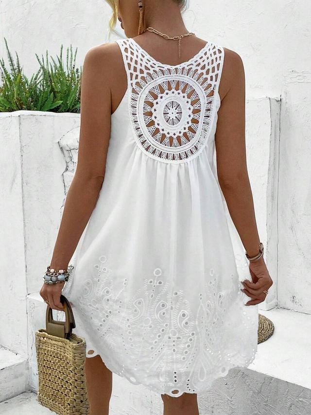 white sleeveless lace splice vacation beach dress