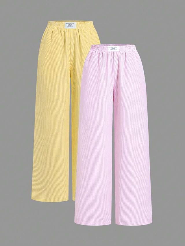 pink striped woven loose wide leg trousers