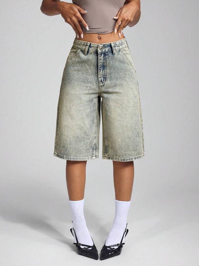 acid wash denim bermuda shorts