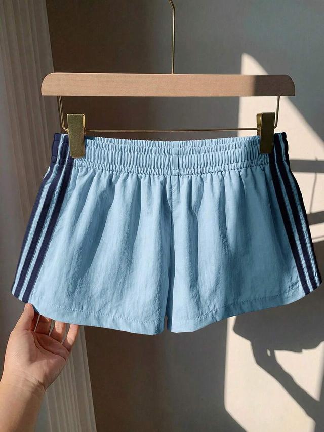 comfortcana blue side stripe elastic waist casual shorts
