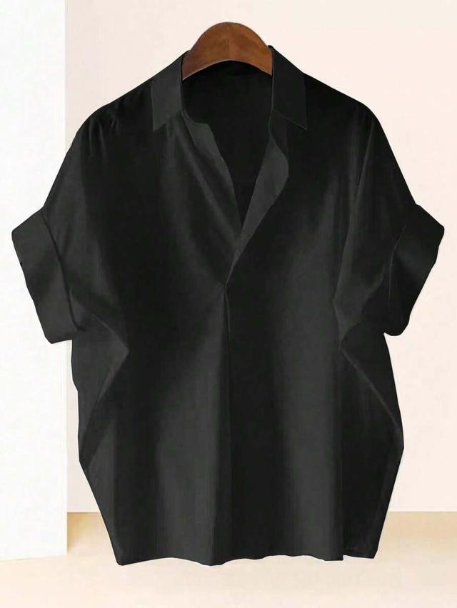 black loose batwing sleeve lapel collar blouse