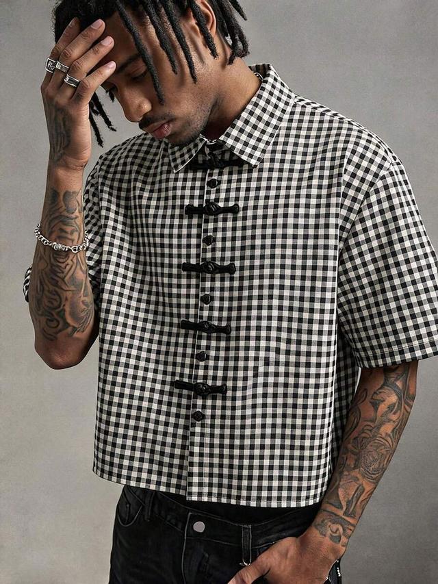 black and white plaid short sleeve casual shirt