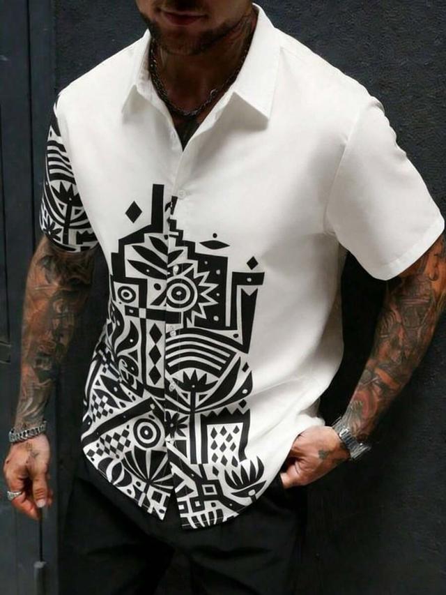 manfinity homme geometric print short sleeve shirt