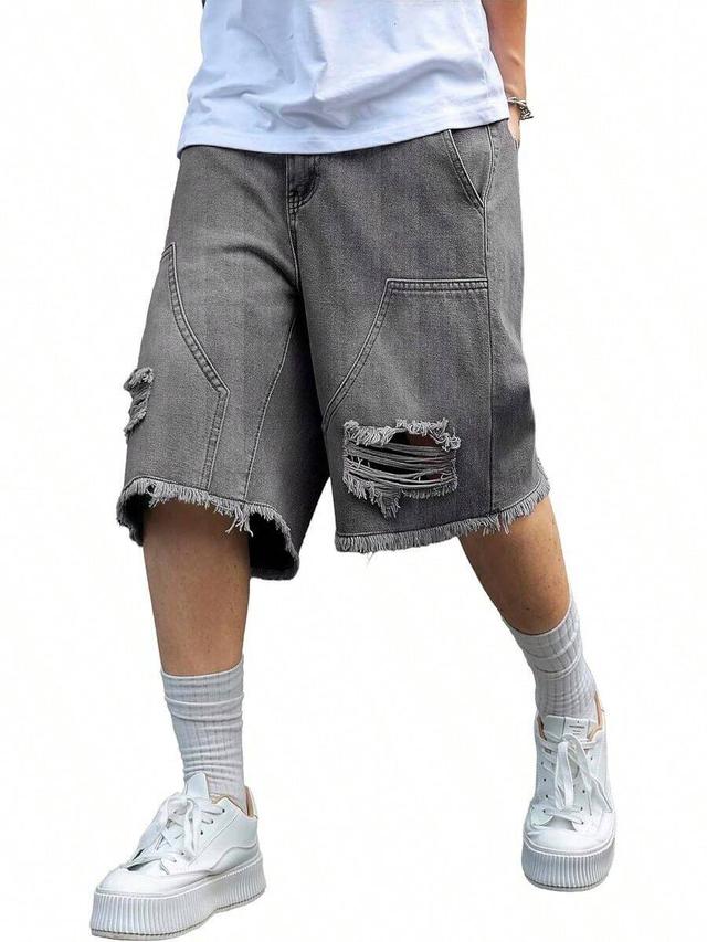 mens carpenter baggy distressed denim cargo shorts