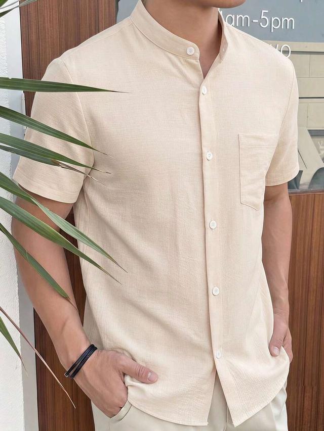 himland men's summer casual solid color short sleeve shirt