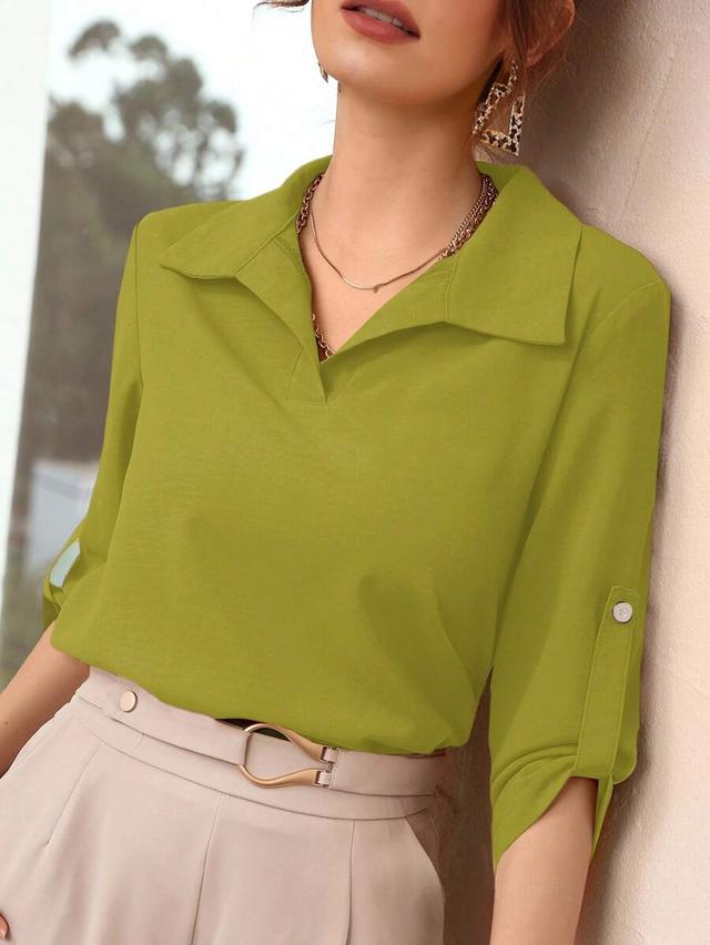 mulvari women's lapel collar short sleeve shirt