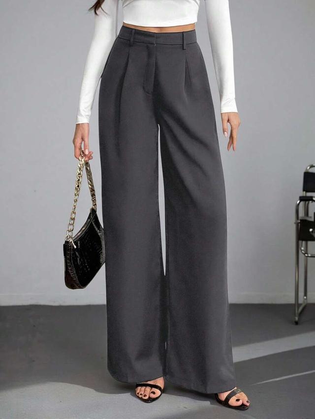 charcoal grey high waisted wide leg trousers