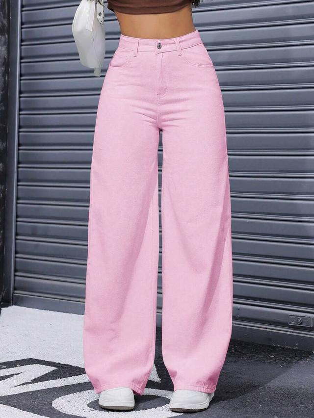pink straight leg casual denim jeans