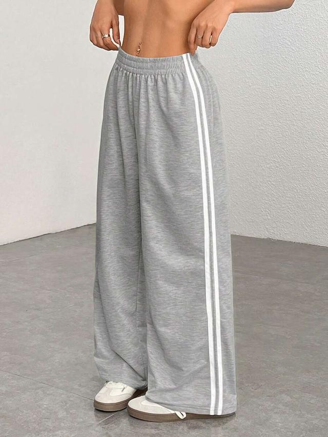 grey casual contrast side striped straight leg sweatpants
