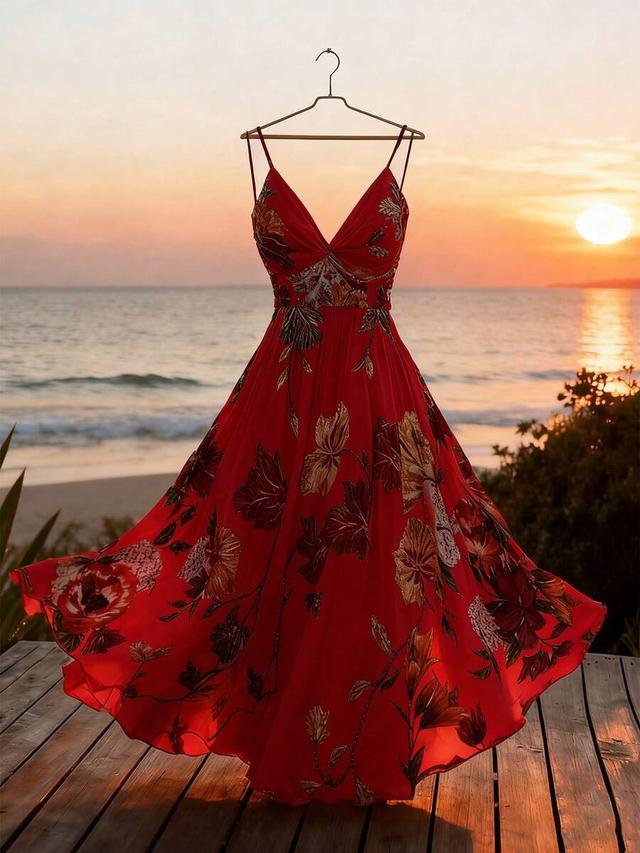 gloveve floral print ruched waist strap dress