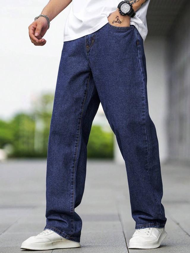 dark wash loose fit wide leg denim jeans