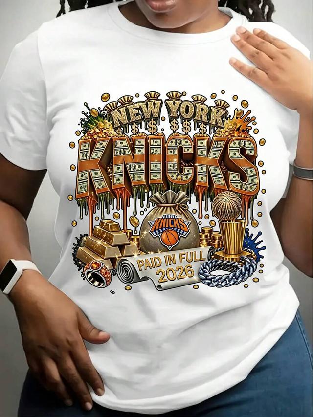 new york knicks graphic print white cotton t-shirt