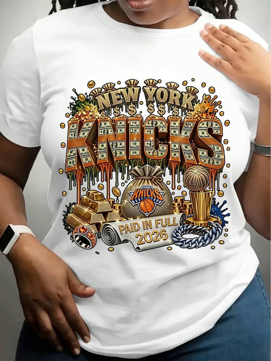 new york knicks graphic print white cotton t-shirt