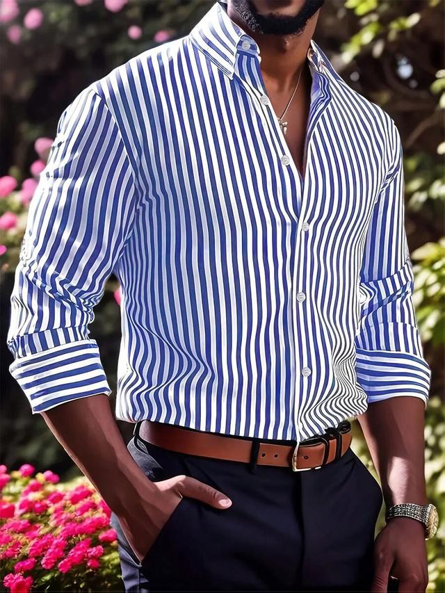 men's casual long sleeve striped shirt