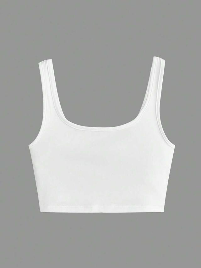 white scoop neck solid crop tank top