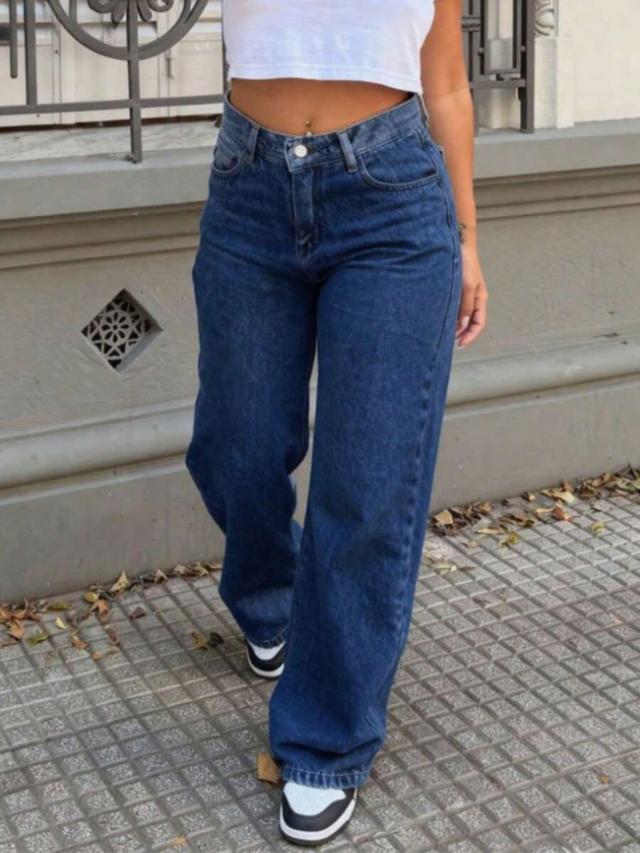 women's loose fit denim wide leg jeans