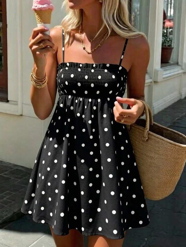 black and white polka dot spaghetti strap dress