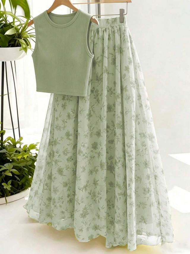 gloweve casual elegant solid color tank top and skirt