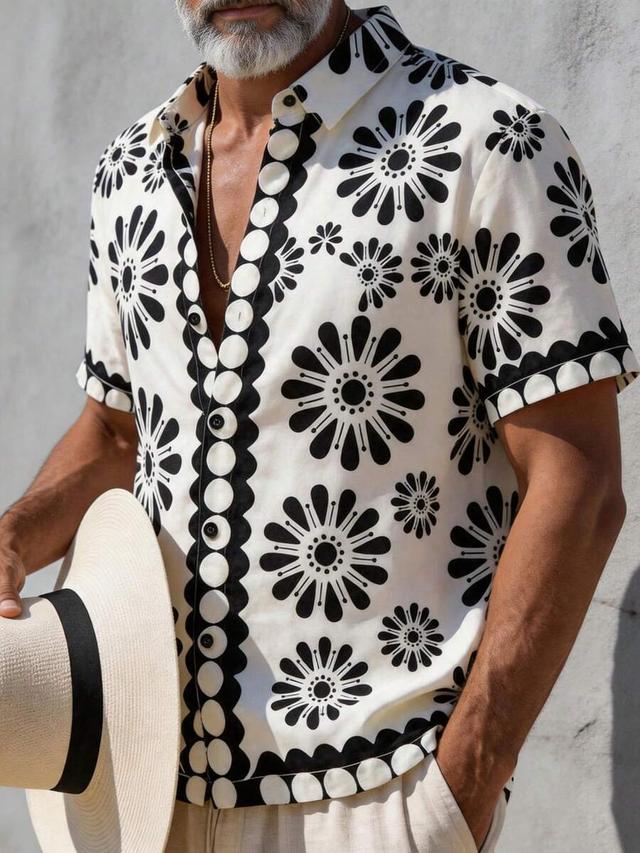 men's floral print short sleeve vacation shirt