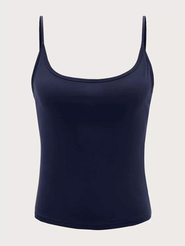 solid navy blue spaghetti strap slim tank top