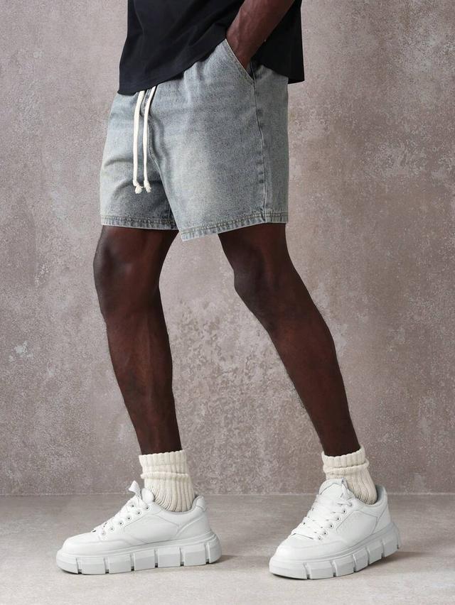 casual relaxed fit pull-on denim shorts with drawstring