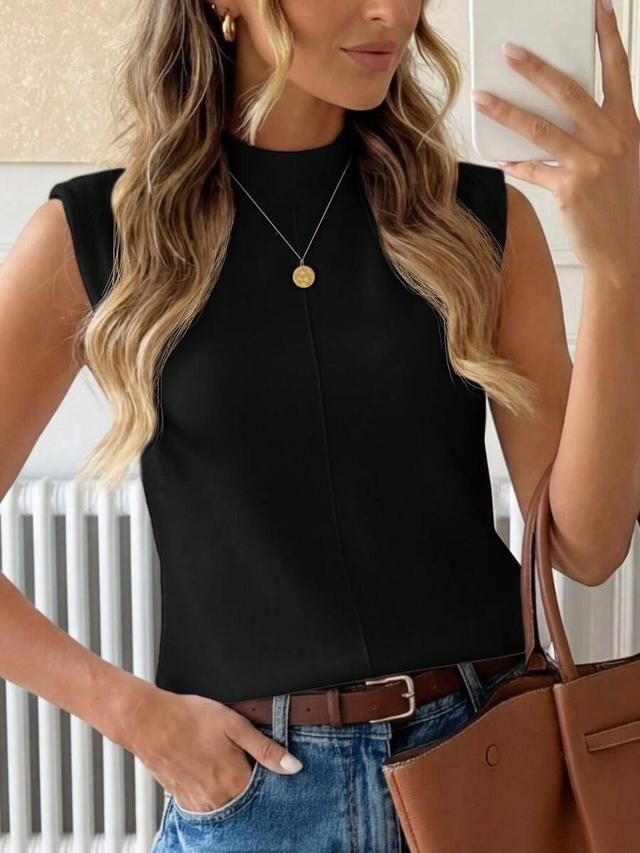elegant black sleeveless round neck top