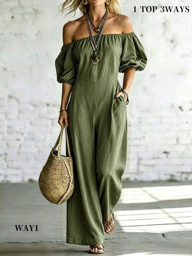 solid color off-shoulder ruched casual daily jumpsuit