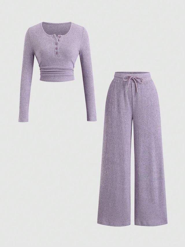 light purple ribbed two-piece lounge set