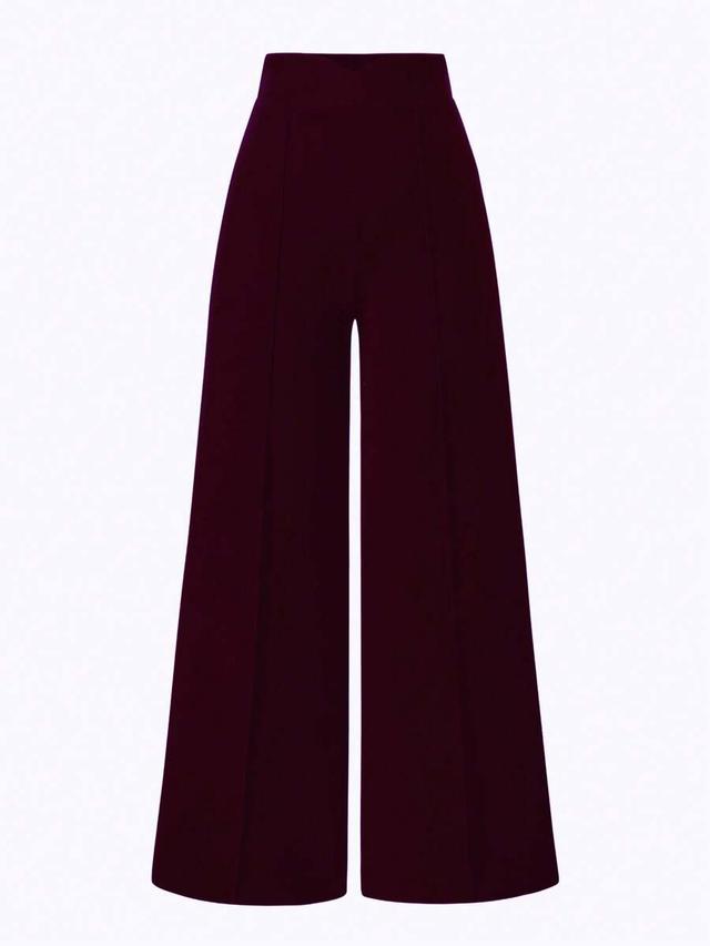 burgundy elastic waist wide leg trousers