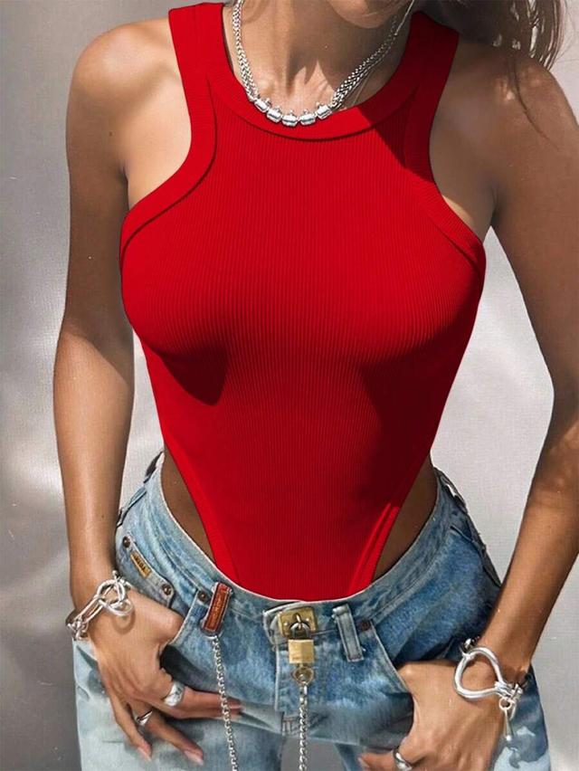 red ribbed racerback sleeveless tank top