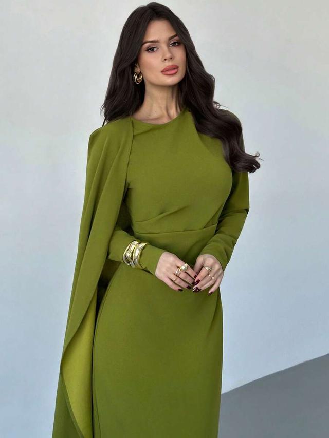 olive green pleated bodycon shawl dress