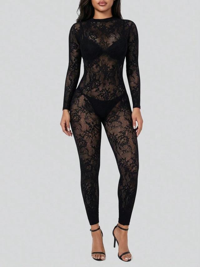 black lace long sleeve jumpsuit