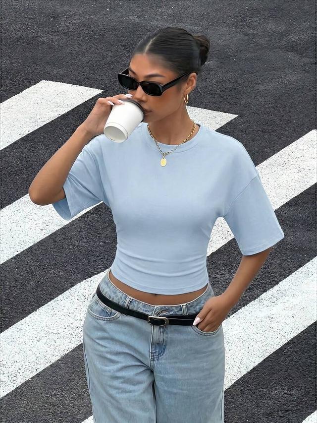 light blue ribbed batwing sleeve crop t-shirt