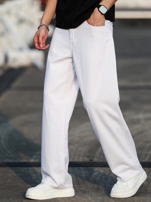 white loose fit straight leg denim jeans
