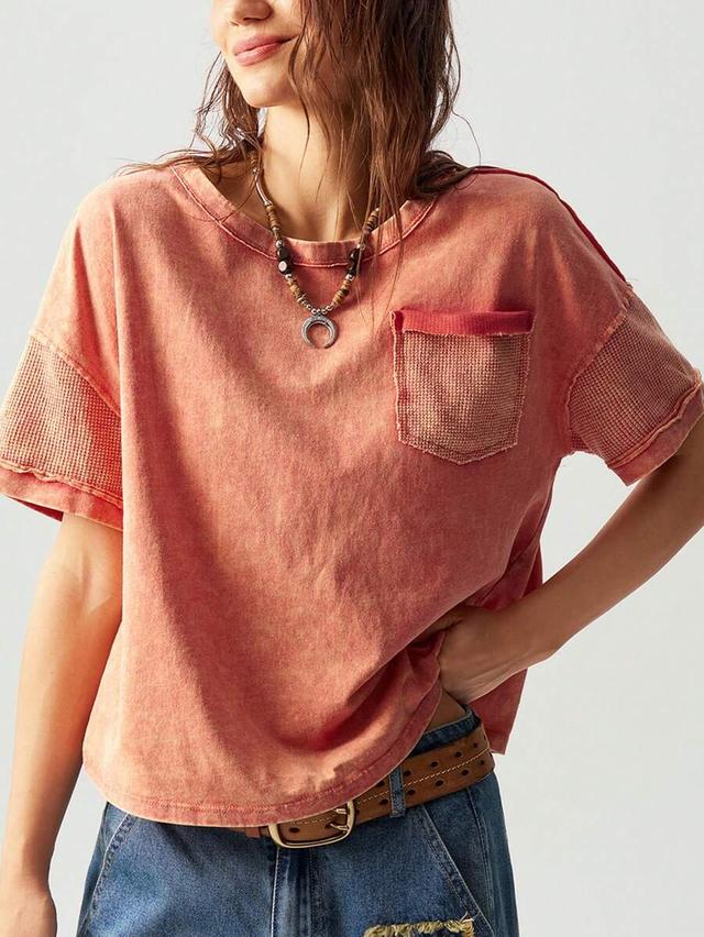 casual coral round neck dropped shoulder knit top