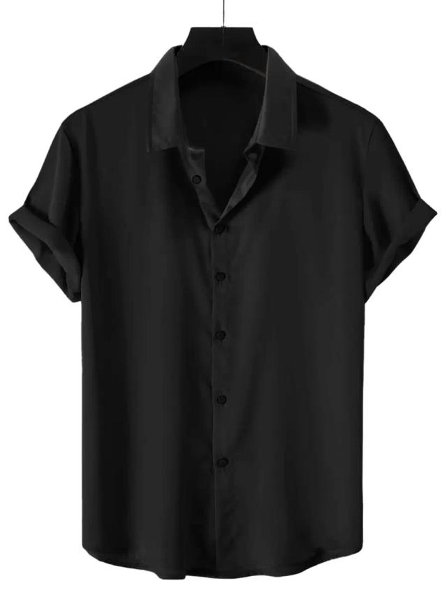 black solid button up short sleeve shirt