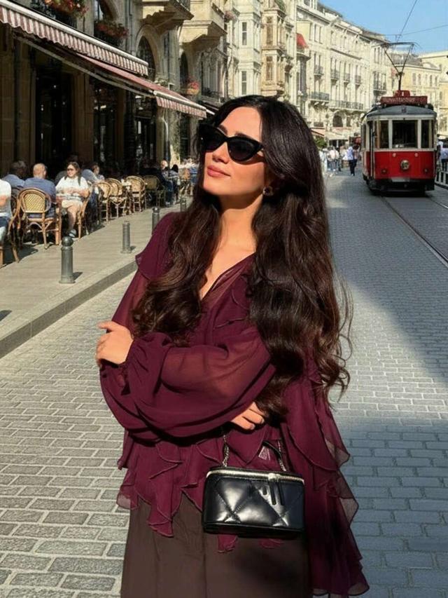 burgundy ruffle chiffon loose fit long sleeve blouse