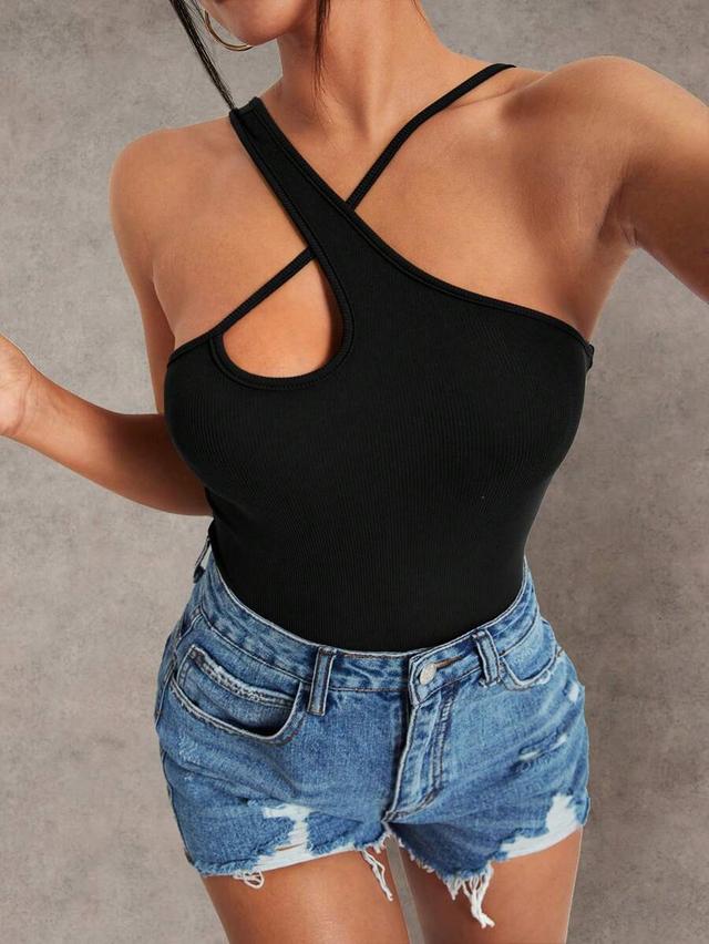 black ribbed crisscross front sleeveless top