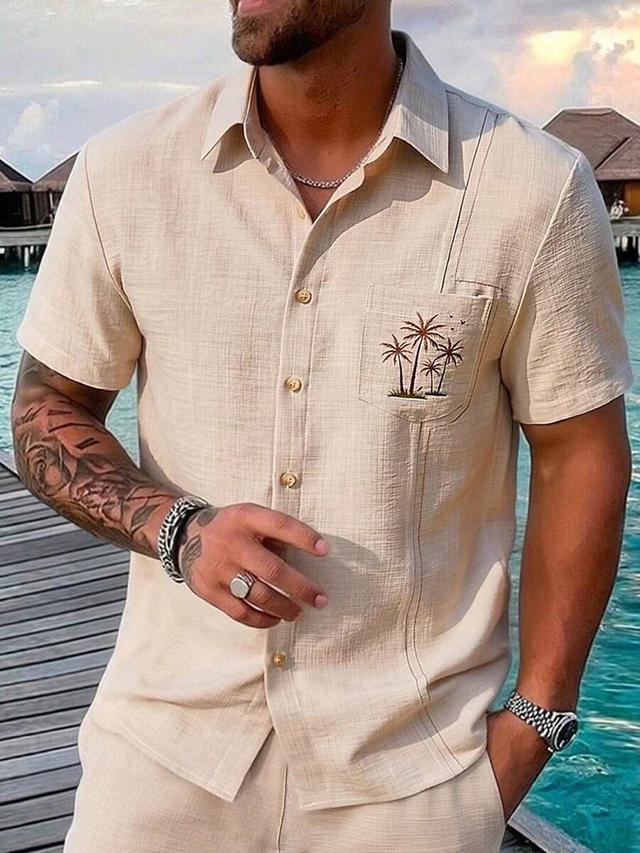 ventusail men's casual khaki coconut tree print shirt