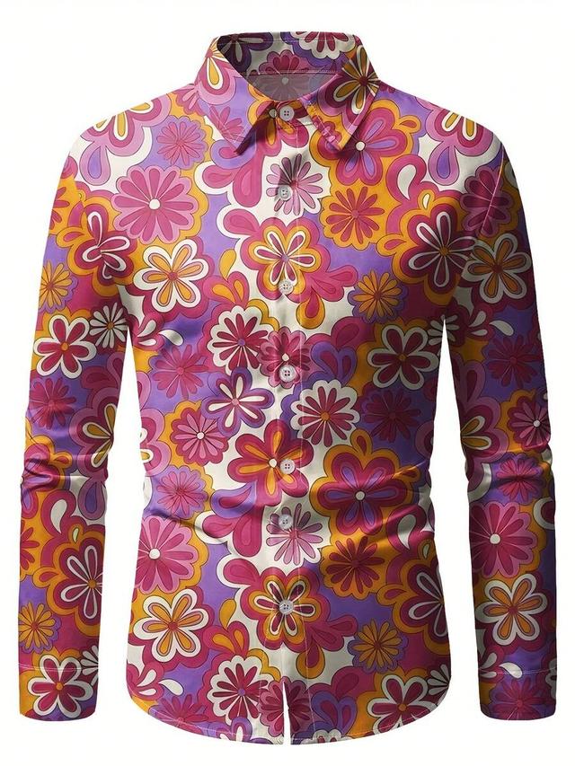 men's vintage floral long sleeve disco party shirt