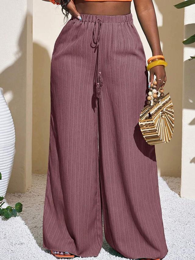 women's full length geometric textured wide leg pants
