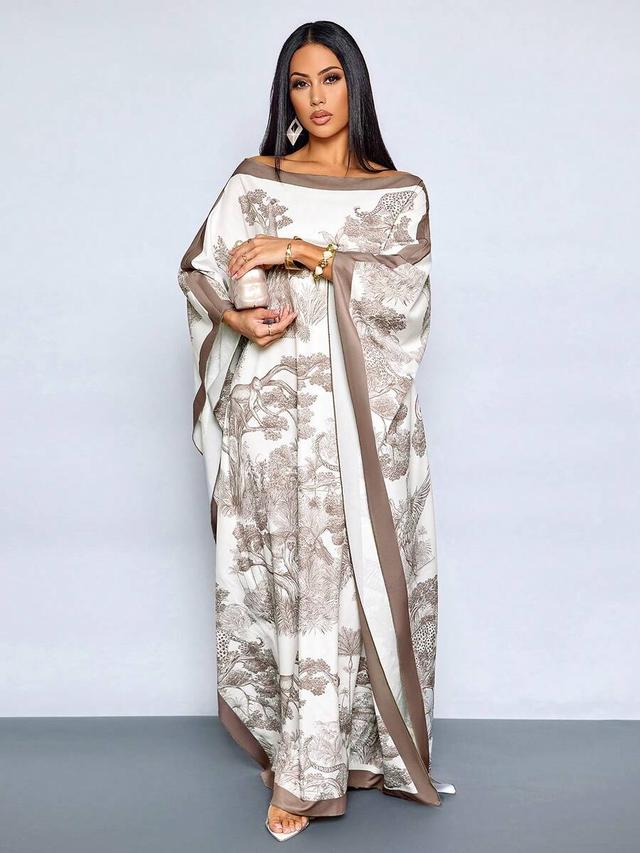 printed silk kaftan dress with contrast border