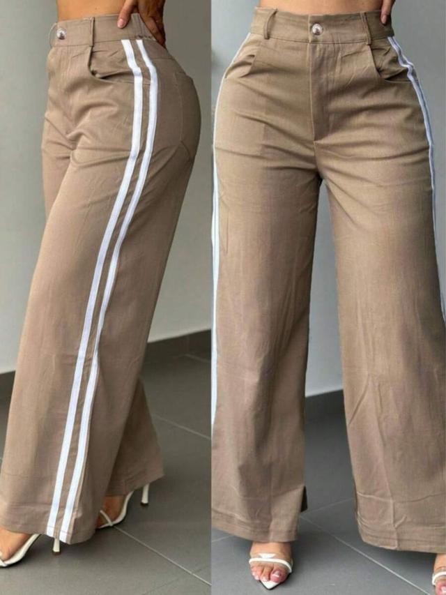 women's vintage brown wide leg trousers with side stripes