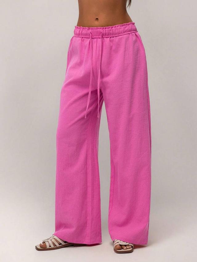 pink low-waist fold waistband leisure trousers